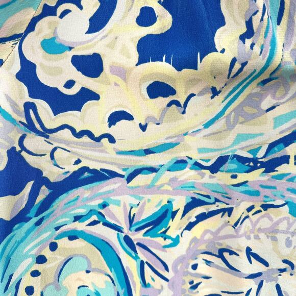 LILLY PULITZER Elsa Printed Silk Blouse Womens XS Blue Pink Long Sleeve Top FLAW - Picture 11 of 12